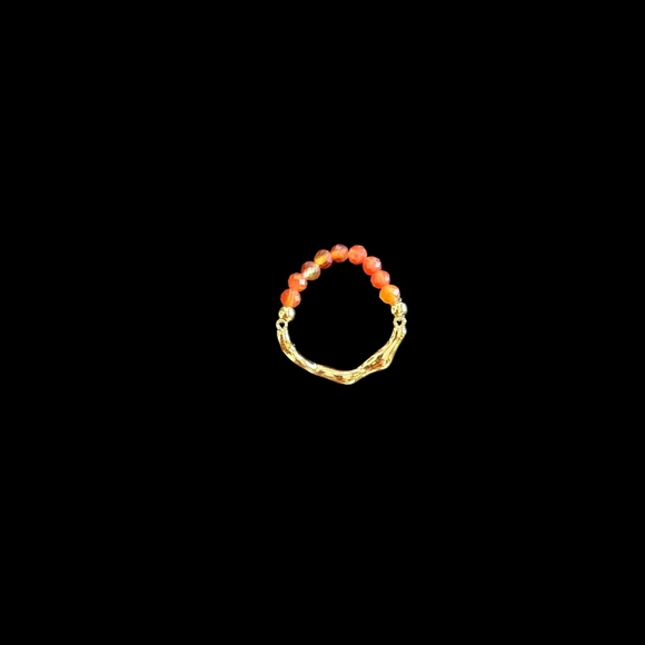 New 18k Gold Plated and Carnelian Stretch Beaded Women's Ring - Picture 6 of 11